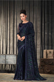 Greenish Royal Blue Georgette Sequined Pre-Pleated Ready-Made Sari-INN2303