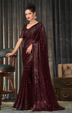 Modern Beauty Wine Sequined Pre-Pleated Ready-Made Sari -INN-2311