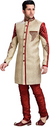 Brown Jute Silk Indian Wedding Indo-Western Sherwani For Men