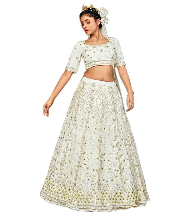 Angelic White and Gold Embroidered Lehenga- SNT11005