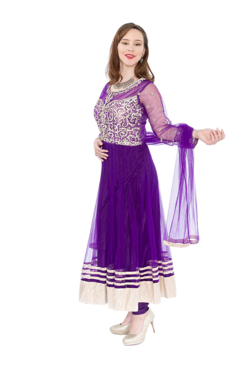 Purple Fantasy with stonework  Indo-Western Long Anarkali Gown