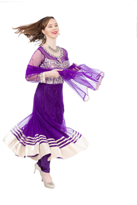 Purple Fantasy with stonework  Indo-Western Long Anarkali Gown