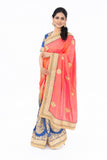 Beautiful Mauve and Blue Embroidered Indian Wedding Ready-Made Pre-Pleated Sari