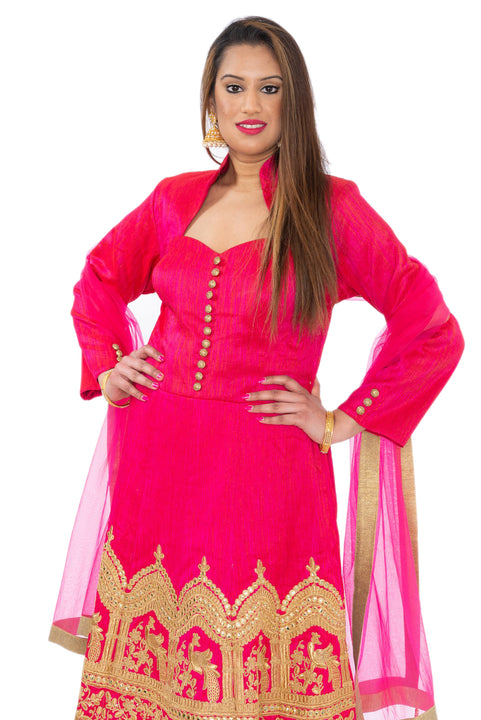 Gala Pink with Gold Embroidered  Indo-Western Long Anarkali Gown