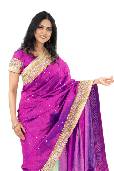 Spring Duchess Purple and Green Pre-Pleated Sari-SNT10089