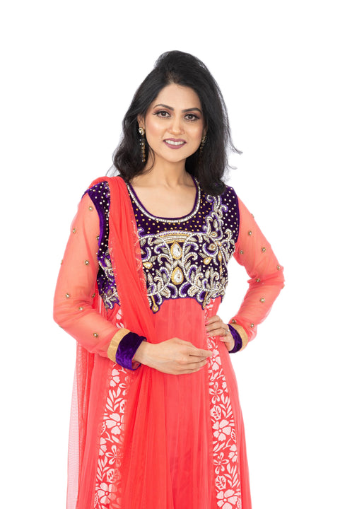 Rich Pink Stonework Anarkali for Wedding Reception