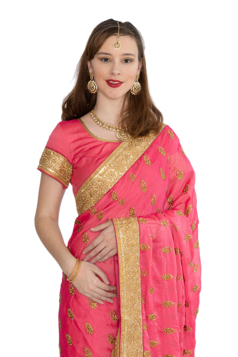 Embellished Pink Ready-Made Pre-Pleated Sari