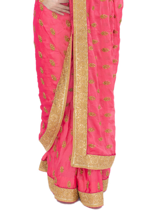 Embellished Pink Ready-Made Pre-Pleated Sari