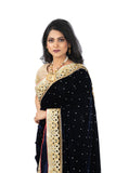 Celestial Navy & Gold Velvet Pre-Pleated Sari