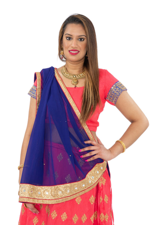 Reach for the Stars Coral and Blue Indian Wedding Lehenga-SNT11084