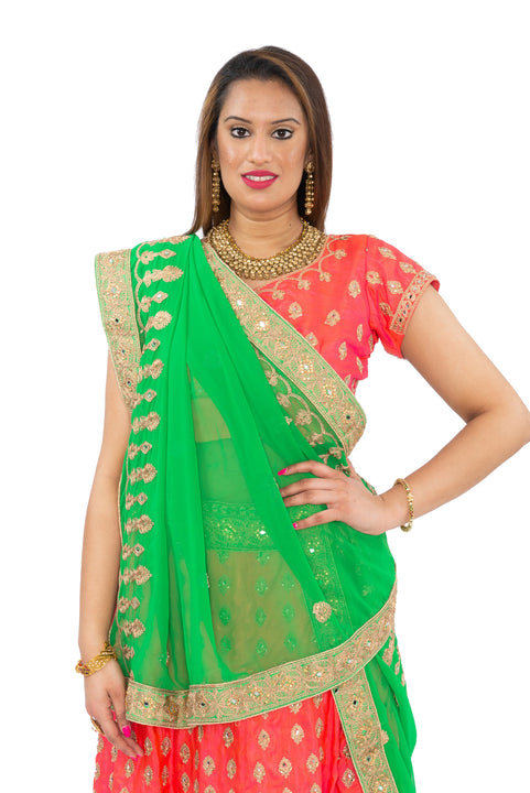 Miss Orange And Bright Green Lehenga- SNT11077