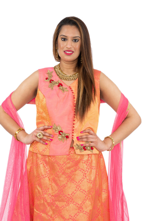 Pink and Orange Lehenga with long top