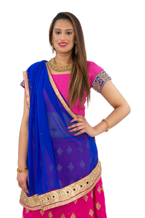 Charming Pink and Royal Blue Lehenga- SNT11072