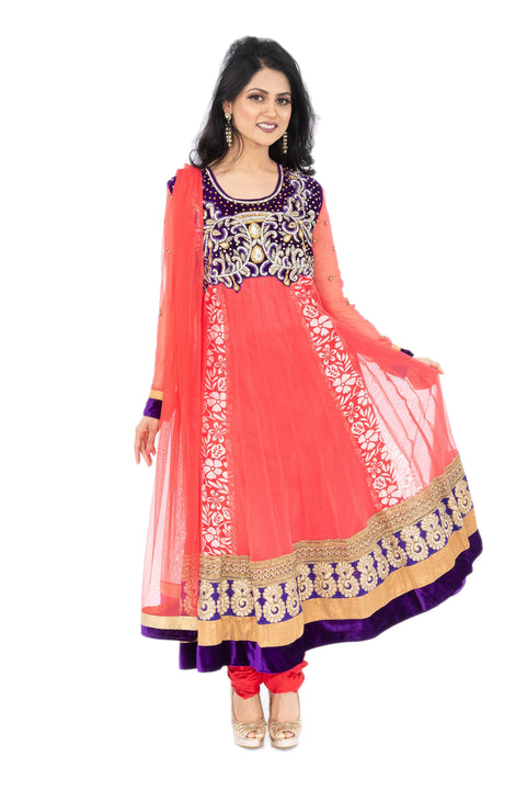 Rich Pink Stonework Anarkali for Wedding Reception