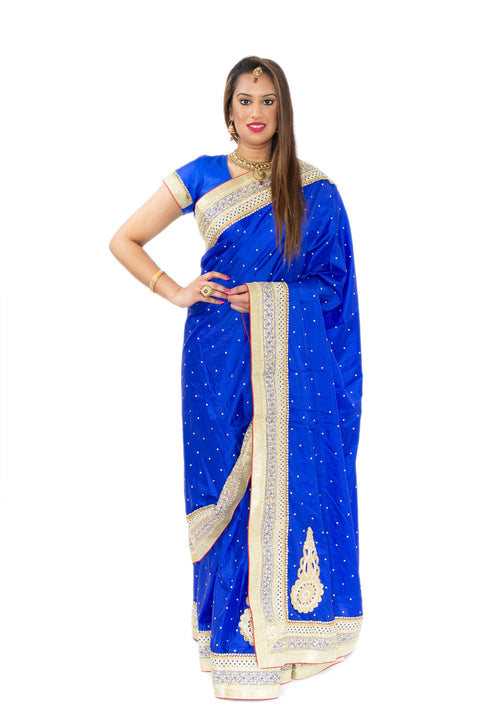 Dazzling Blue Ready-Made Pre-Pleated Sari-SNT10092