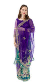 Posh Purple and Green Ready-Made Pre-Pleated Sari