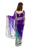 Posh Purple and Green Ready-Made Pre-Pleated Sari