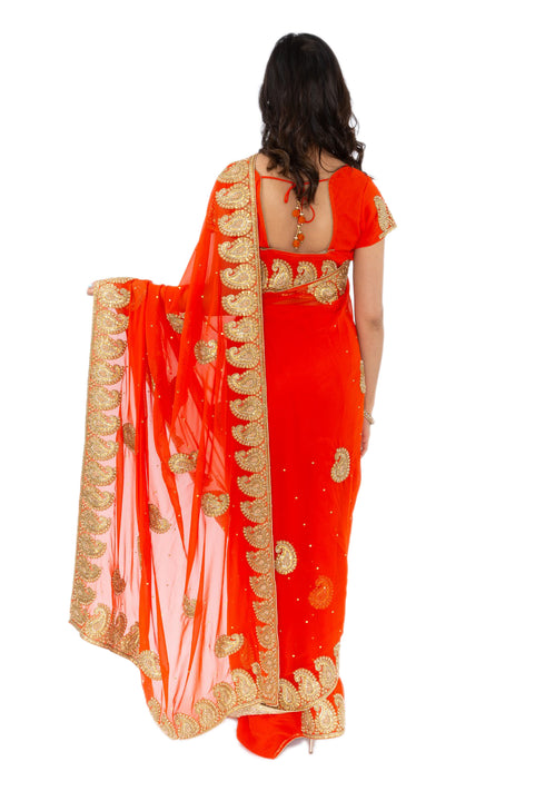 Alluring Orange Ready-Made Pre-Pleated Sari