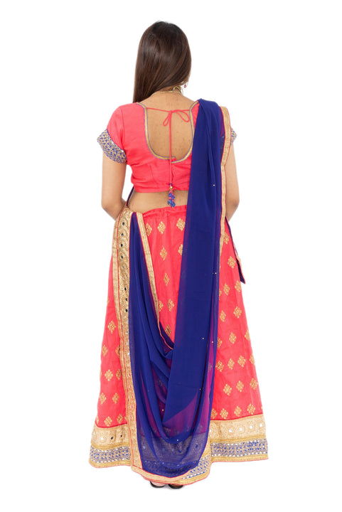 Reach for the Stars Coral and Blue Indian Wedding Lehenga-SNT11084