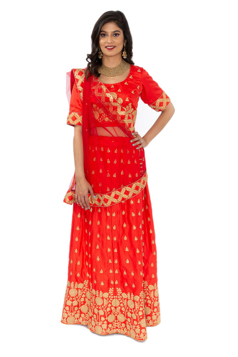 Enlighten Deep Orange And Red Lehenga- SNT11080