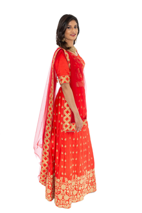 Enlighten Deep Orange And Red Lehenga- SNT11080