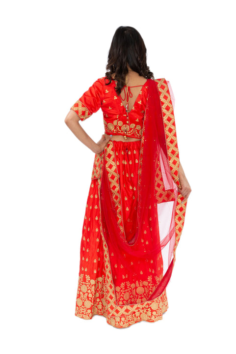 Enlighten Deep Orange And Red Lehenga- SNT11080