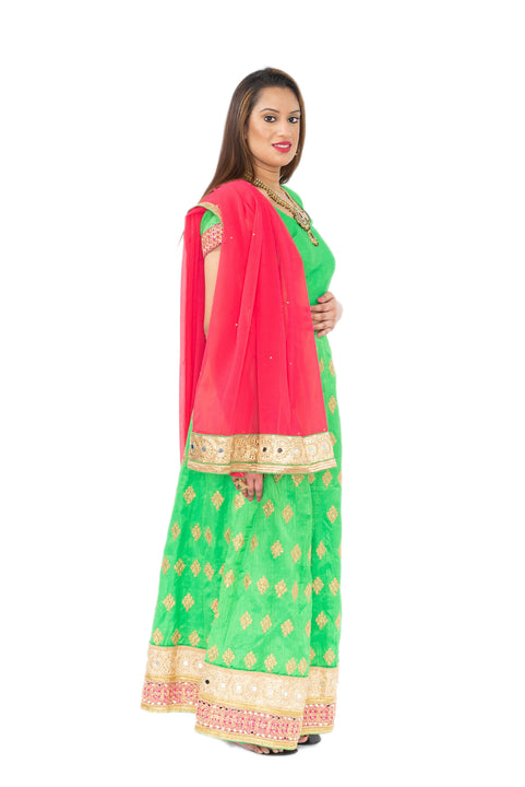 Vibrant Green and Red Lehenga-SNT11082