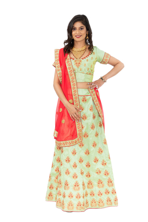 Marvelous Mint and Red Lehenga-SNT11081