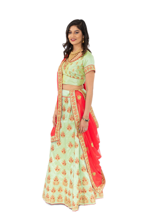 Marvelous Mint and Red Lehenga-SNT11081