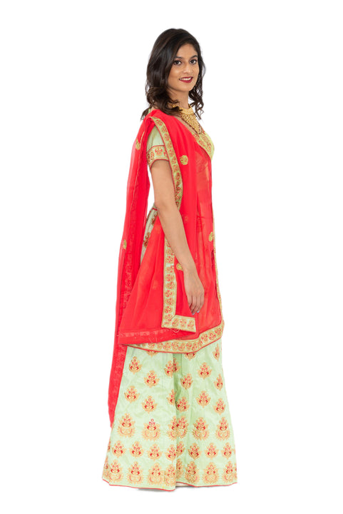 Marvelous Mint and Red Lehenga-SNT11081