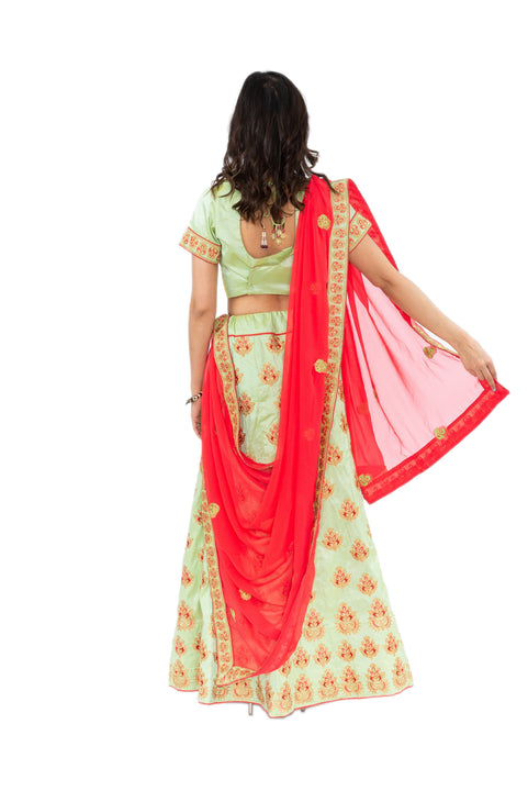 Marvelous Mint and Red Lehenga-SNT11081