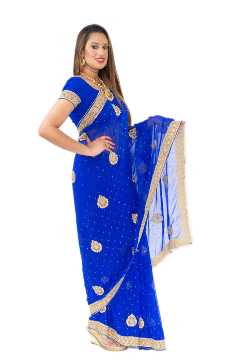 Empire Blue Pre-Pleated Ready-Made Sari-SNT10085