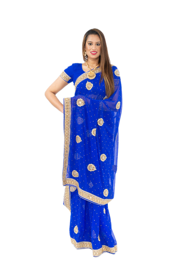 Empire Blue Pre-Pleated Ready-Made Sari-SNT10085