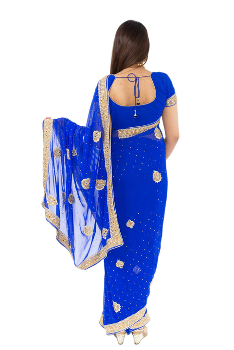 Empire Blue Pre-Pleated Ready-Made Sari-SNT10085