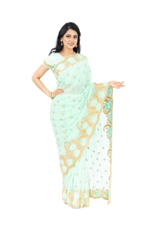 Pastel Green Pre-Pleated Ready-Made Sari-SNT10081