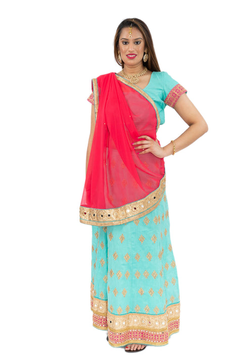 Majestic Teal and Pink Lehenga - SNT11083