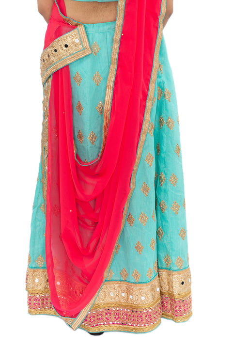 Majestic Teal and Pink Lehenga - SNT11083