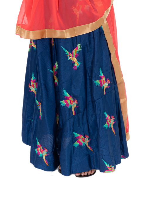 Charming Floris Blue and Orange Lehenga- SNT11079