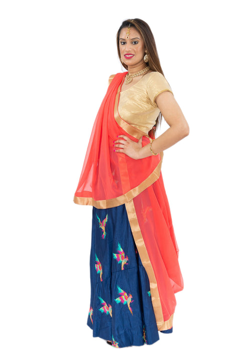 Charming Floris Blue and Orange Lehenga- SNT11079