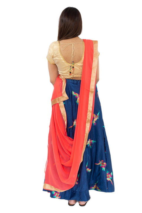 Charming Floris Blue and Orange Lehenga- SNT11079