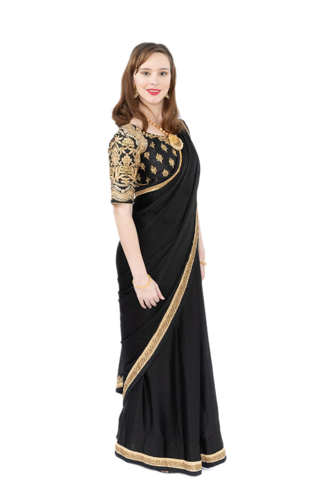 Sophia Black and Gold Pre-Pleated Readymade Sari