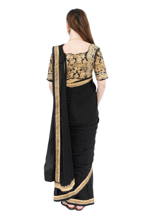 Sophia Black and Gold Pre-Pleated Readymade Sari