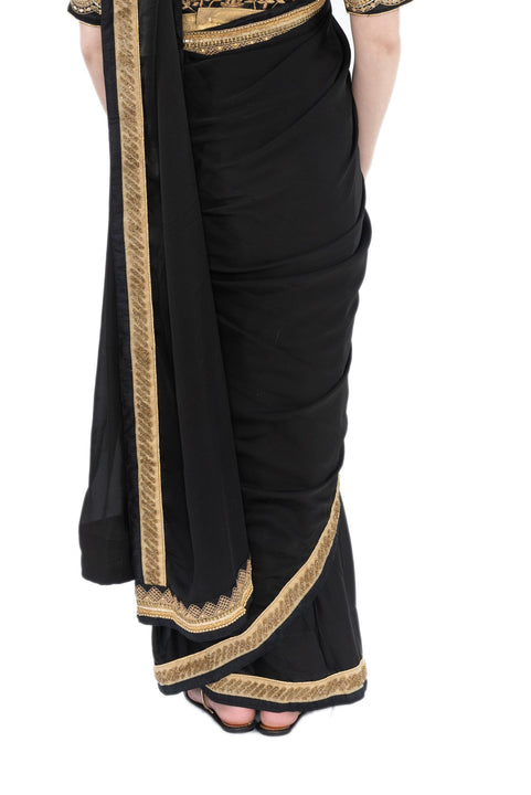 Sophia Black and Gold Pre-Pleated Readymade Sari