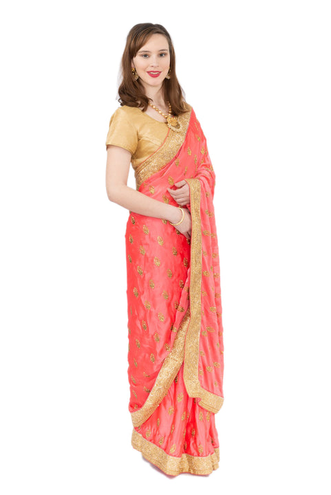 Passionate Peach Pre-Pleated Party Wear Sari