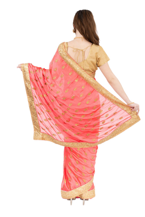 Passionate Peach Pre-Pleated Party Wear Sari