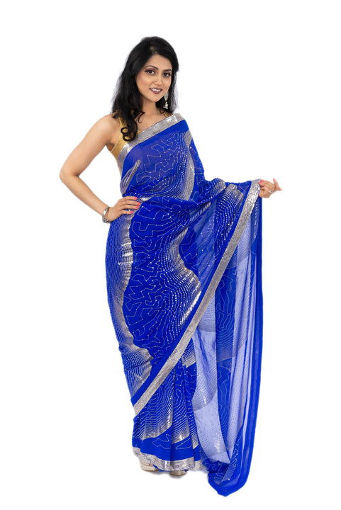 Sizzling Modern Royal Blue Ready-Made Pre-Pleated Sari