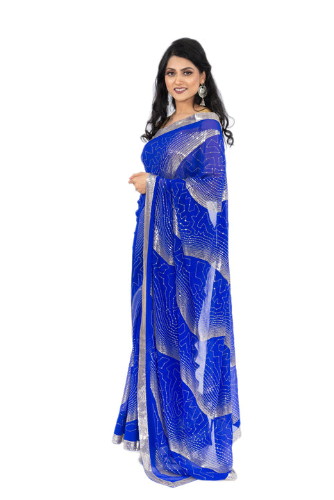 Sizzling Modern Royal Blue Ready-Made Pre-Pleated Sari