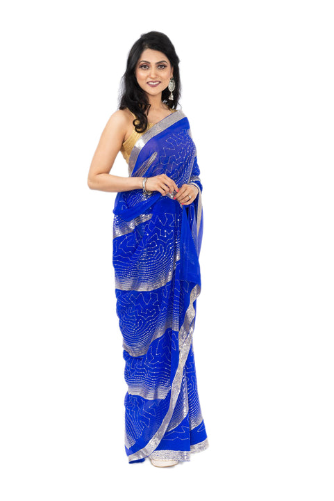 Sizzling Modern Royal Blue Ready-Made Pre-Pleated Sari