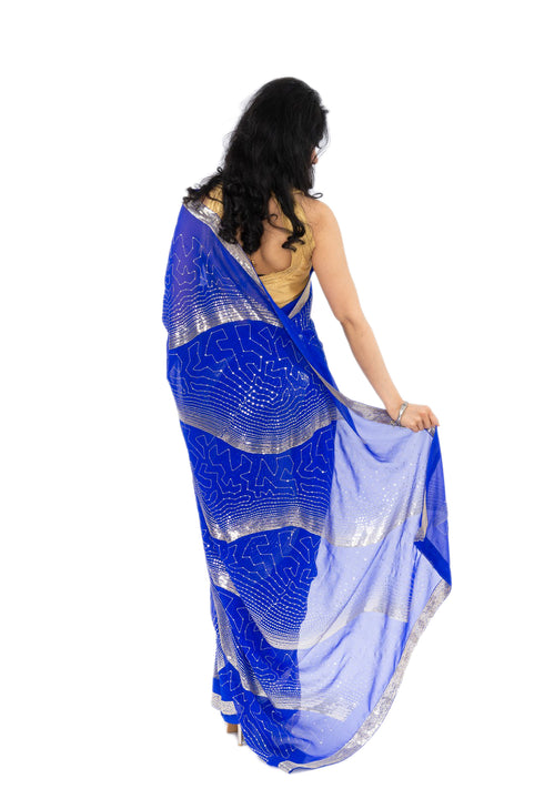 Sizzling Modern Royal Blue Ready-Made Pre-Pleated Sari