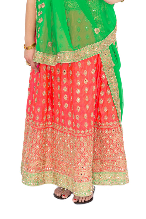 Miss Orange And Bright Green Lehenga- SNT11077